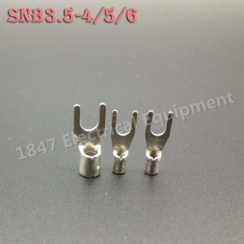 100Pcs SNB3.5 4/5/6 Y Type Cold Crimp Terminal Non Insulated Fork Shaped Terminals Wire Cable