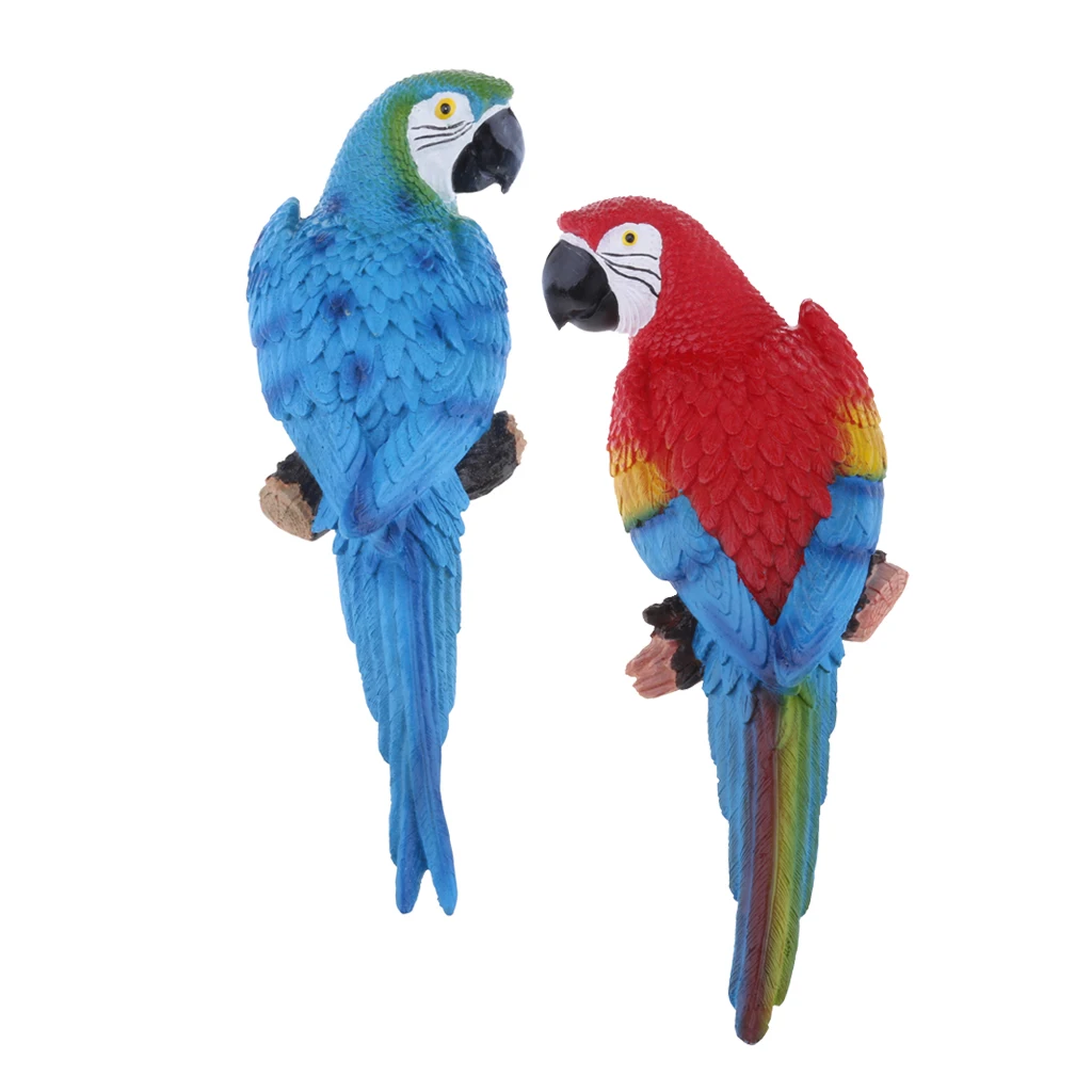 1 Pair Lifelike Bird Ornament Figurine Parrot Toys Sculpture 31cm Red & Blue