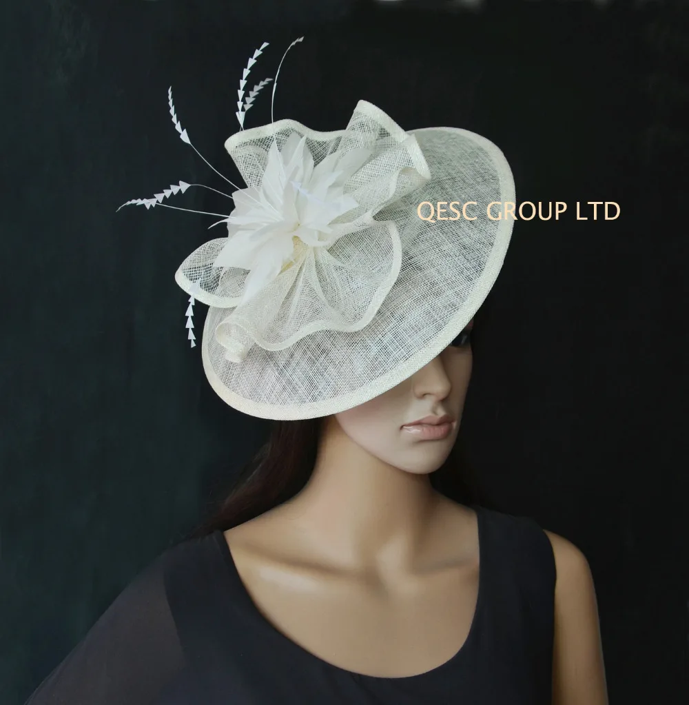 New Arrival 6 Colours Sinamay Fascinator Hat With Feathers Royal Sinamay Fascinator Hat With Feathers Royal Blue Black Hot Pink Red C Cream Ivory Colour In Hair Accessories From Women S Clothing