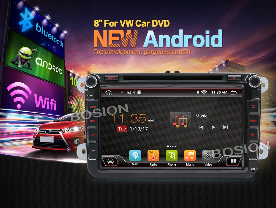 Discount 1024X600 Android 7.1 Quad Core Car DVD GPS Radio for Volkswagen VW Touareg T5 Transporter Multivan 2004-2011 3G Stereo system 1
