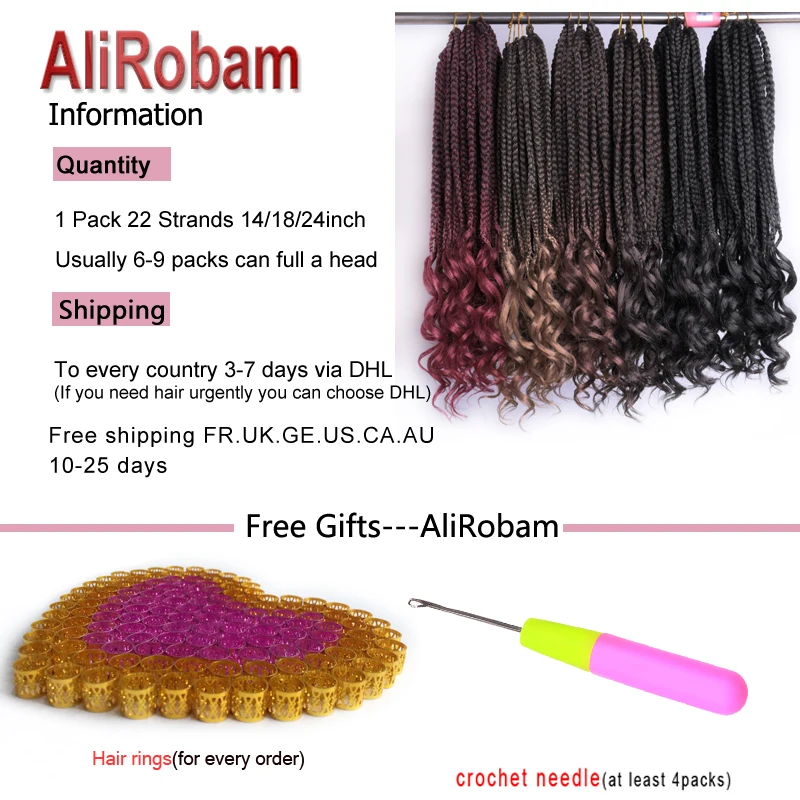 AliRobam Свободные Вьющиеся концевые косички Омбре коричневый бордовый крючком вьющиеся волосы Синтетические плетение волосы для наращивания 22 пряди/упаковка