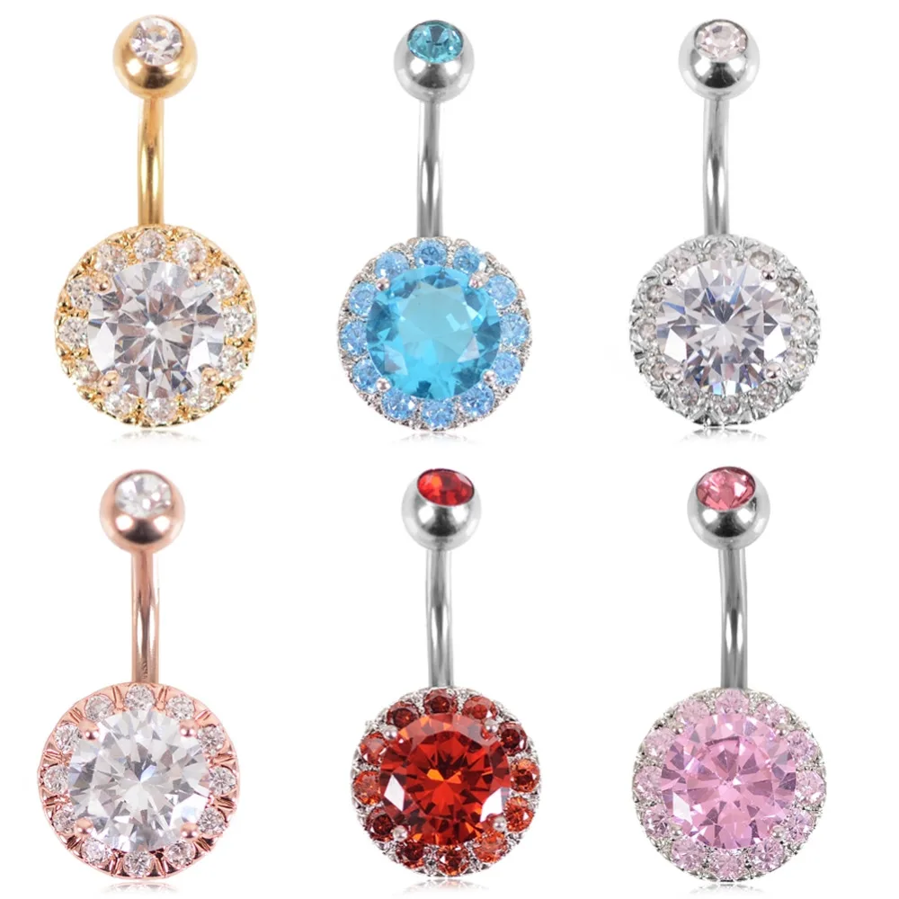 1pc 6 Color Crystal Belly Button Rings Belly Piercing Stainless Steel