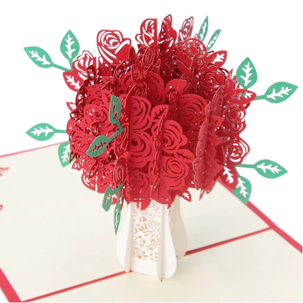  Big Rose 3D Pop UP Greeting Cards Fantastic Flower Handmade Gift Card For Valentine's Day Birthday  - 32879127972