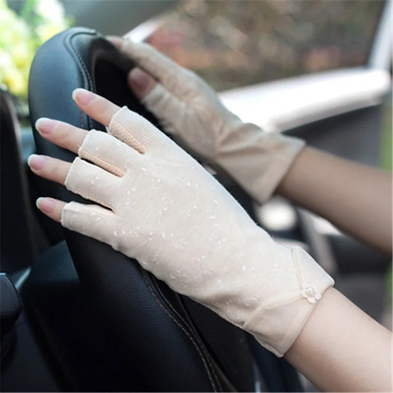 Летние перчатки для защиты от солнца, женские перчатки с полупальцами и защитой от ультрафиолета, тонкие солнцезащитные женские варежки TB45
