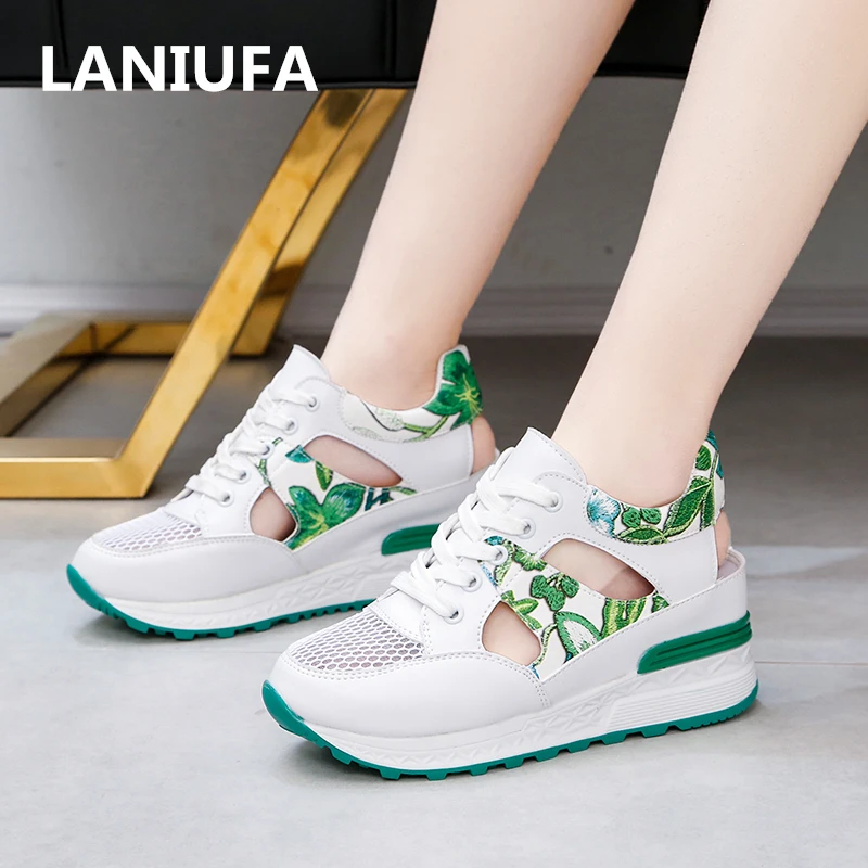 

new summer women Casual Breathable Mesh walking Sandals shoes women Outdoor Lace Up Wedges heels shoes Sandals women mujer #564