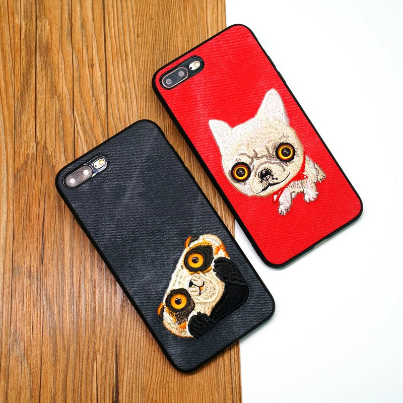 

For iPhone X phone case brand Cute animal embroidery back cover Mobile Phone Cases for iphone 6 6S 6SP 7 8 PLUS case