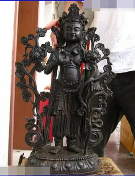 

xd 003375 23"Tibet Vintage Bronze lotus flower Stand White TaRa Buddha Statue