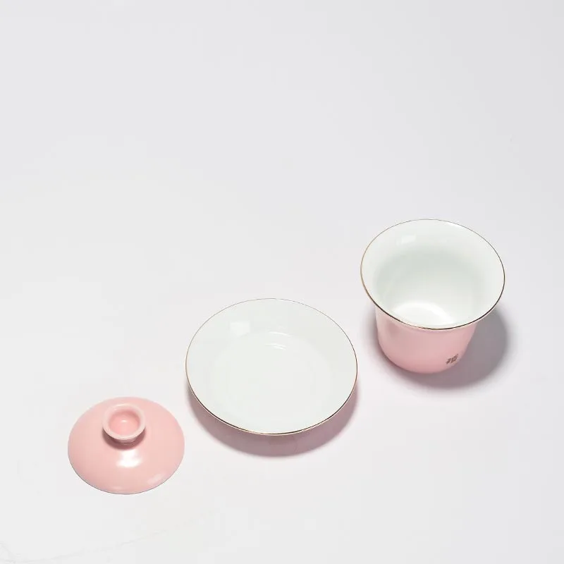 Лаконичный розовый керамический фарфор Gaiwan офисная чайная церемония посуда для