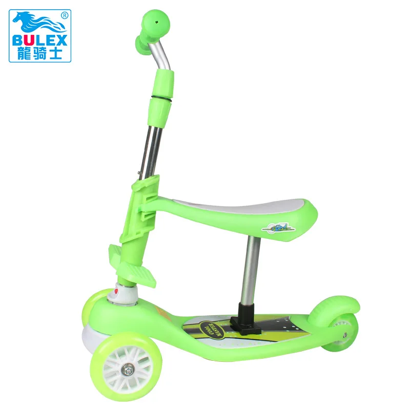 123017 3 в 1 ребенок игрушки scooter трехколесный скутер с ручка регулировки бар ПУ свет колеса 3 цвета доступны trottinette enfant - Цвет: Зеленый
