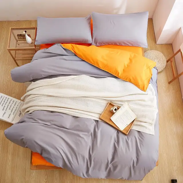 Home Textiles Bright Orange Gray Solid Color Bedding Sets 3 4pcs Home Textiles Bright Orange Gray Solid Color Bedding Sets 3 4pcs Duvet Cover Bed