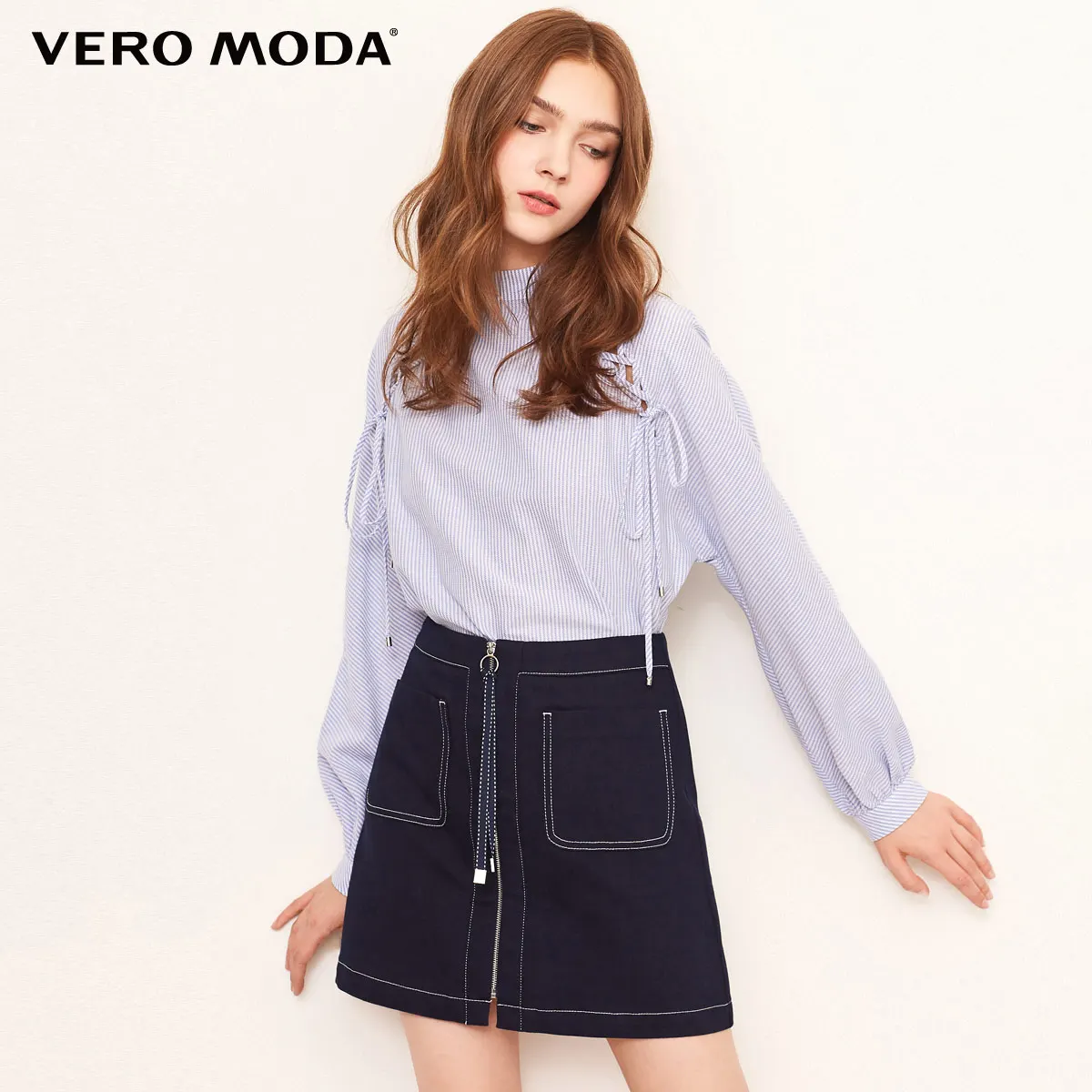 Vero Moda новые женские видимые стежки A-lined мини джинсовая юбка | 318337513 - Цвет: Indigo blue denim