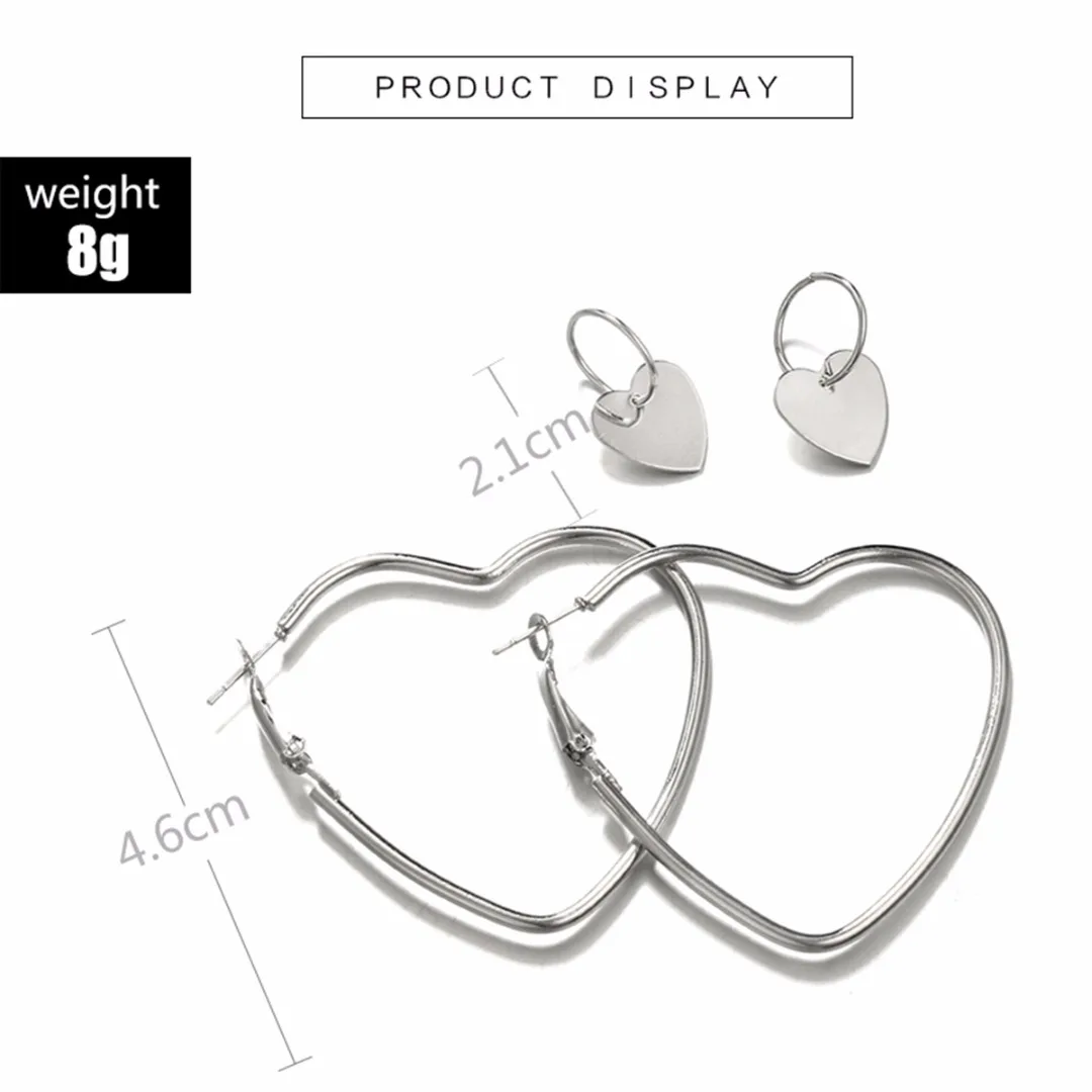 Cute Love Heart Dangle Earring 2 Pairs Women Silver Color Hollow Pendant Earring Chic Fashion Statement Jewelry boucle d'oreille