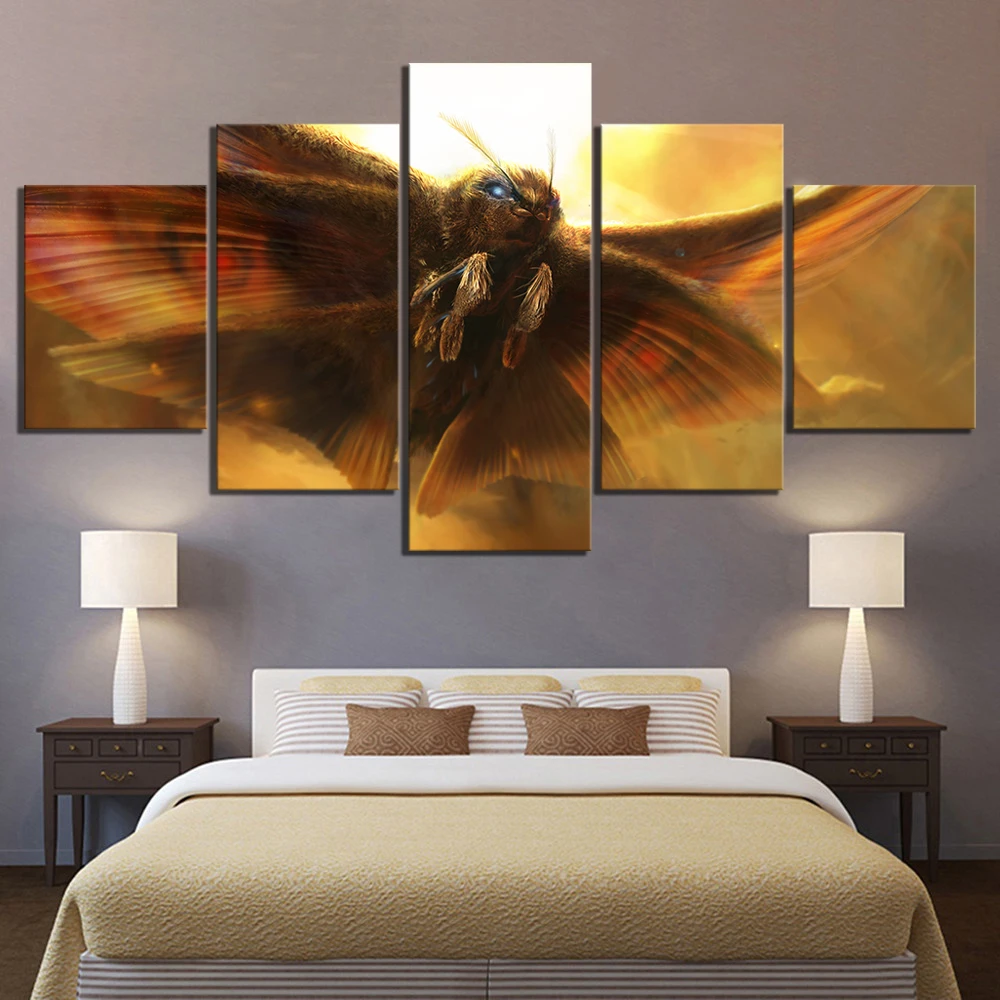 

Canvas Printed Home Decor 5 Set Mothra Godzilla King Of The Monsters Movie Wall Art Modular Pictures Poster Painting Living Room