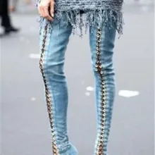 Г. Модные длинные сапоги-трубы выше колена женские джинсовые ботинки на тонком высоком каблуке с перекрестной шнуровкой весенне-осенние ботинки с открытым носком нормальный размер