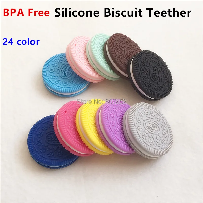 

Chenkai 5PCS BPA Free Silicone Cookie Pendant Baby Shower Biscuit Teether Pacifier Dummy Teething Pendant Nursing Jewelry Toy