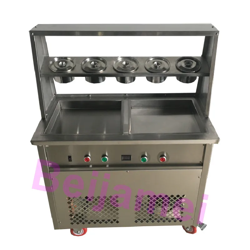 

BEIJAMEI 35*35*2.5cm double square pan fried ice cream roll maker 110v 220v Thailand fry machine with 5 barrels