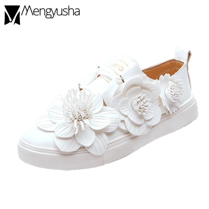 leather canvas flower white shoes student casual shoes ladies three