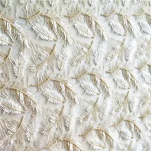 Новая Золотая перьевая пряжа с пайетками кружевная ткань 3D вышитая бисером шифоновая ткань для свадебного платья/шторы DIY 1 заказ = 1 метр