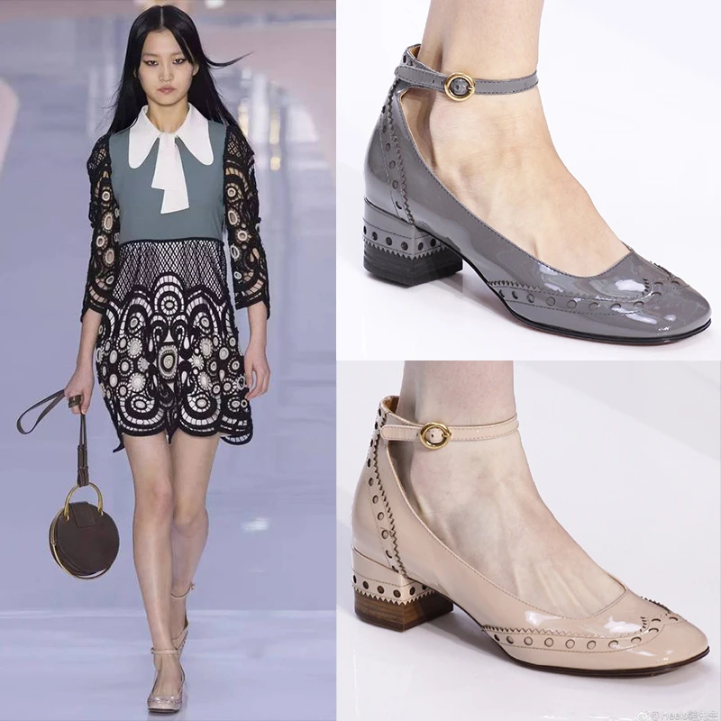 

2018 Women Girl Fashion T Show Pointed Vintage Toe Pumps Square Carved Retro Square Heel Casual Shoes 2 colors