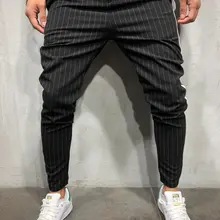 Новинка, Брендовые мужские обтягивающие облегающие брюки в полоску, Повседневные высокие штаны с карманами, спортивные брюки в стиле хип-хоп