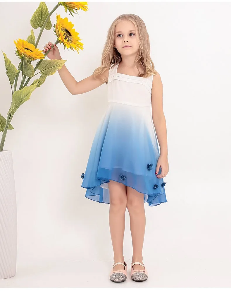 Г. Пляжное платье для девочек; шифоновое голубое платье принцессы с градиентом; одежда для детей; детская одежда; вечерние платья