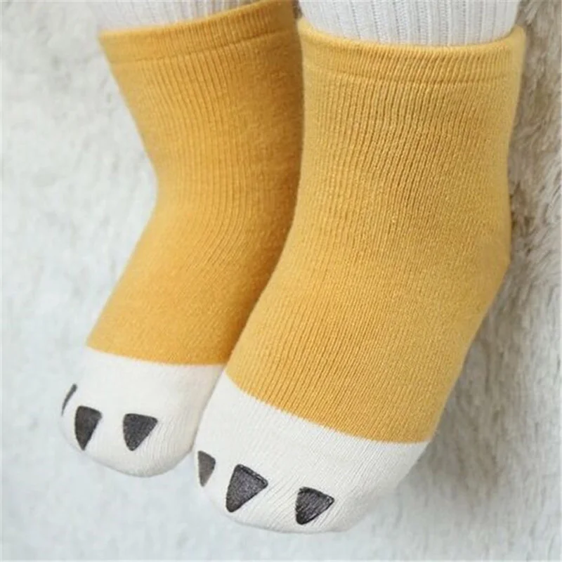 Зимние толстые детские носки для мальчиков и девочек Детские хлопковые повседневные Нескользящие Махровые Носки с рисунком лап мягкие От 0 до 2 лет - Цвет: yellow