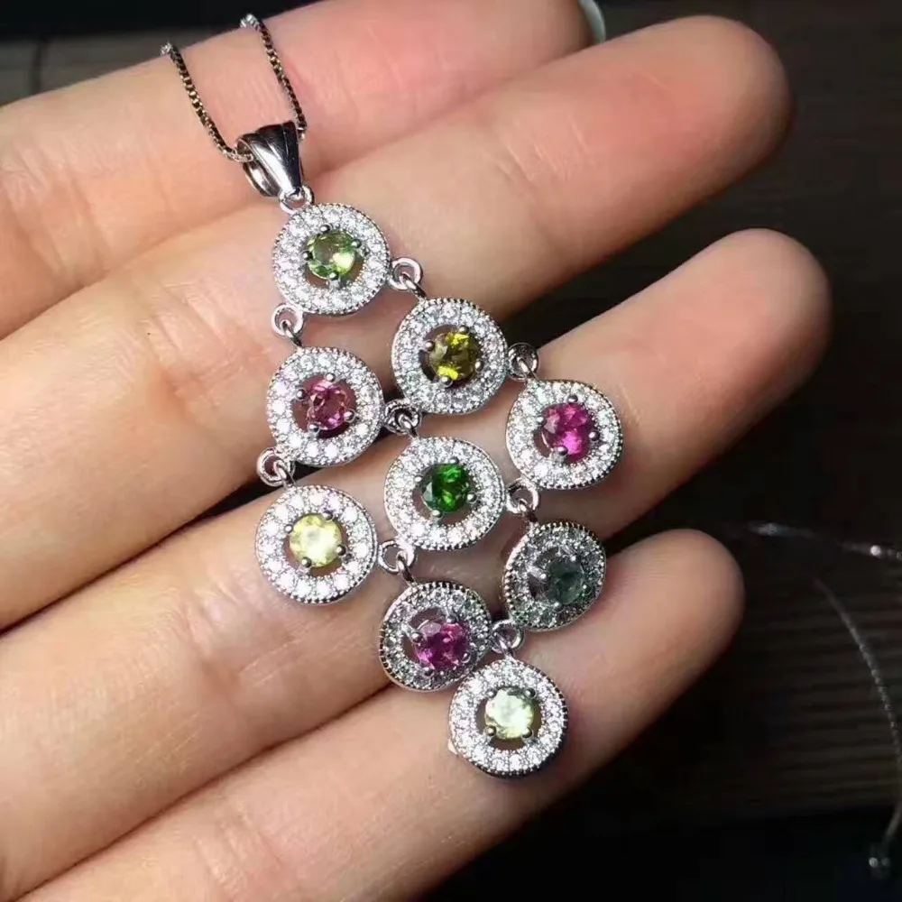  Pendentif tourmaline multicolore naturel pendentif pierre précieuse naturelle S925 argent luxueux c