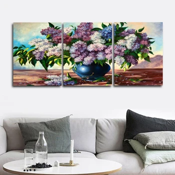 

3 Panel Blooming Flower Vase Abstract Poster Wall Art Oil Painting Paint On Canvas Living Room Home Decor Photo Album Frameless