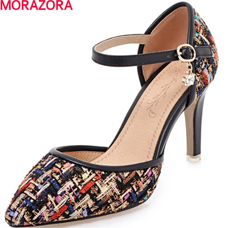 

MORAZORA Buckle shallow single shoes high heels elegant party shoes big size 34-46 pumps solid fashion shoes four seasons