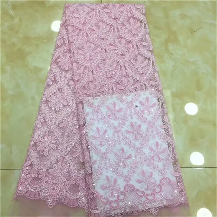 

2019 Latest Nigerian Net Lace Fabrics High Quality Tulle African 3D Laces Fabric French Tulle Lace Material For Dress Pink white