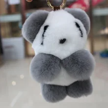100% Rex Rabbit Fur Soft Panda Keychain Pendant Bag Pendants 2016 Fashion Unisex Key Chains Key Rings For Women Christmas Gift