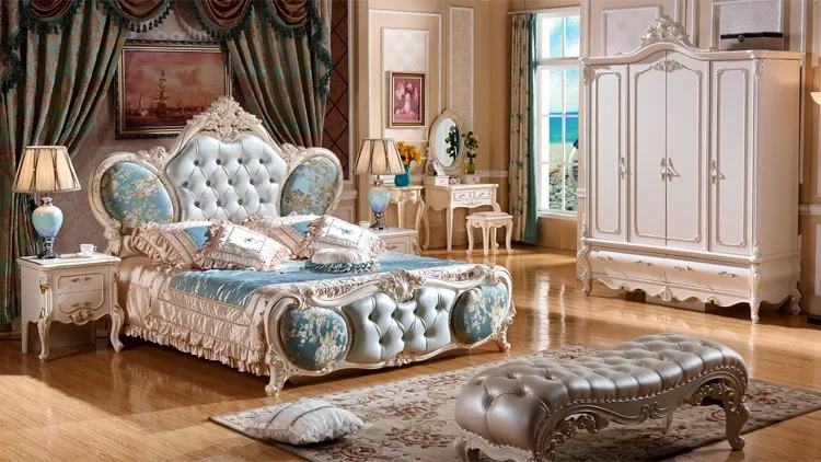 Французская роскошная кровать с резьбой без матраса H906