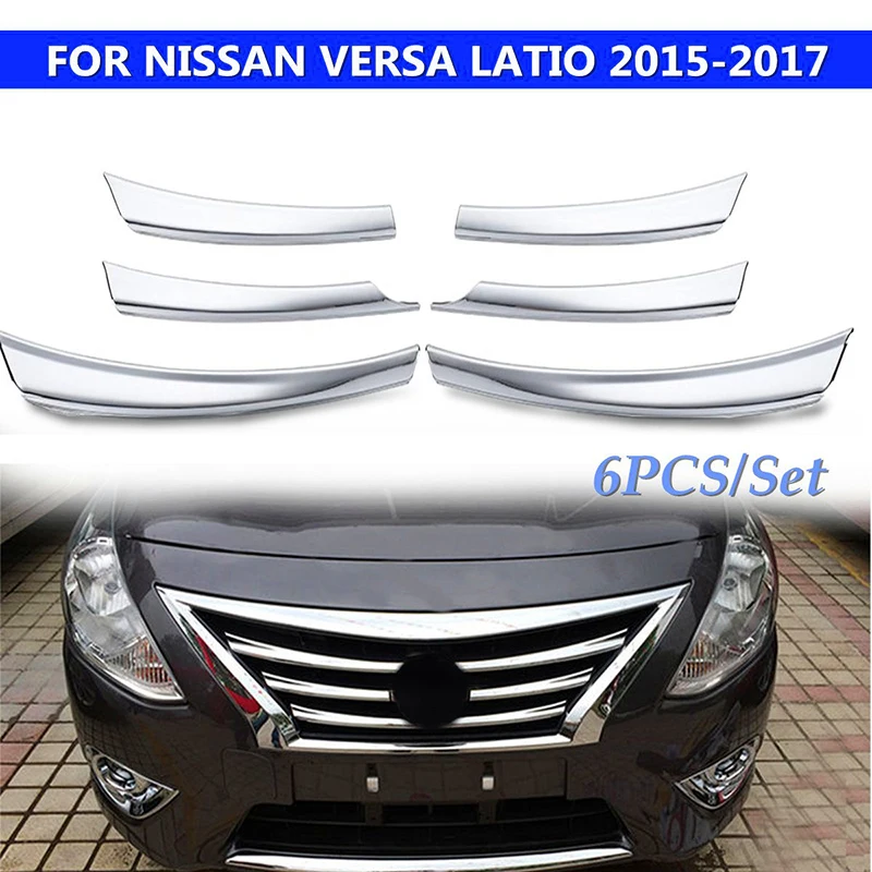 

6pcs/set Front Mesh Grille Hood Bumper Lid Cover Trim ABS Plating Sequin For Nissan Versa Latio Almera 2015-2017