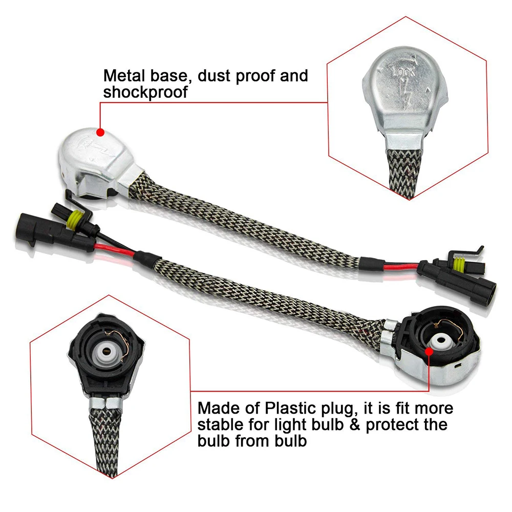 2 Pcs D2S D2R HID Xenon Headlight Bulbs AMP Socket Base Connectors Adapter Wiring Harness Cable Wire Plug 2 Pcs D2S D2R HID Xenon Headlight Bulbs AMP Socket Base Connectors Adapter Wiring Harness Cable Wire Plug