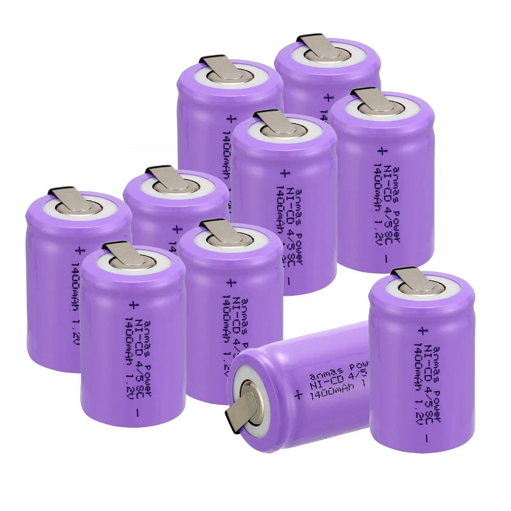 

Anmas power!10 pcs a set high  quality Ni-Cd 36g 4/5 SubC Sub C 1.2V 1400mAh Rechargeable Battery with Tab - Purple