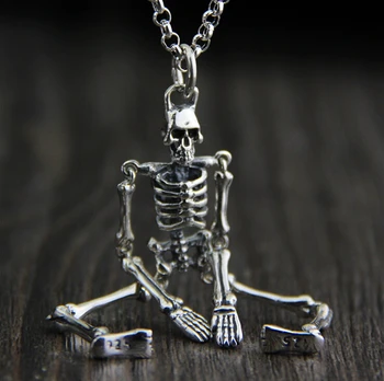 

925 Sterling Silver Gothic Skull Skeleton Pendant Charm For Men Biker A2100