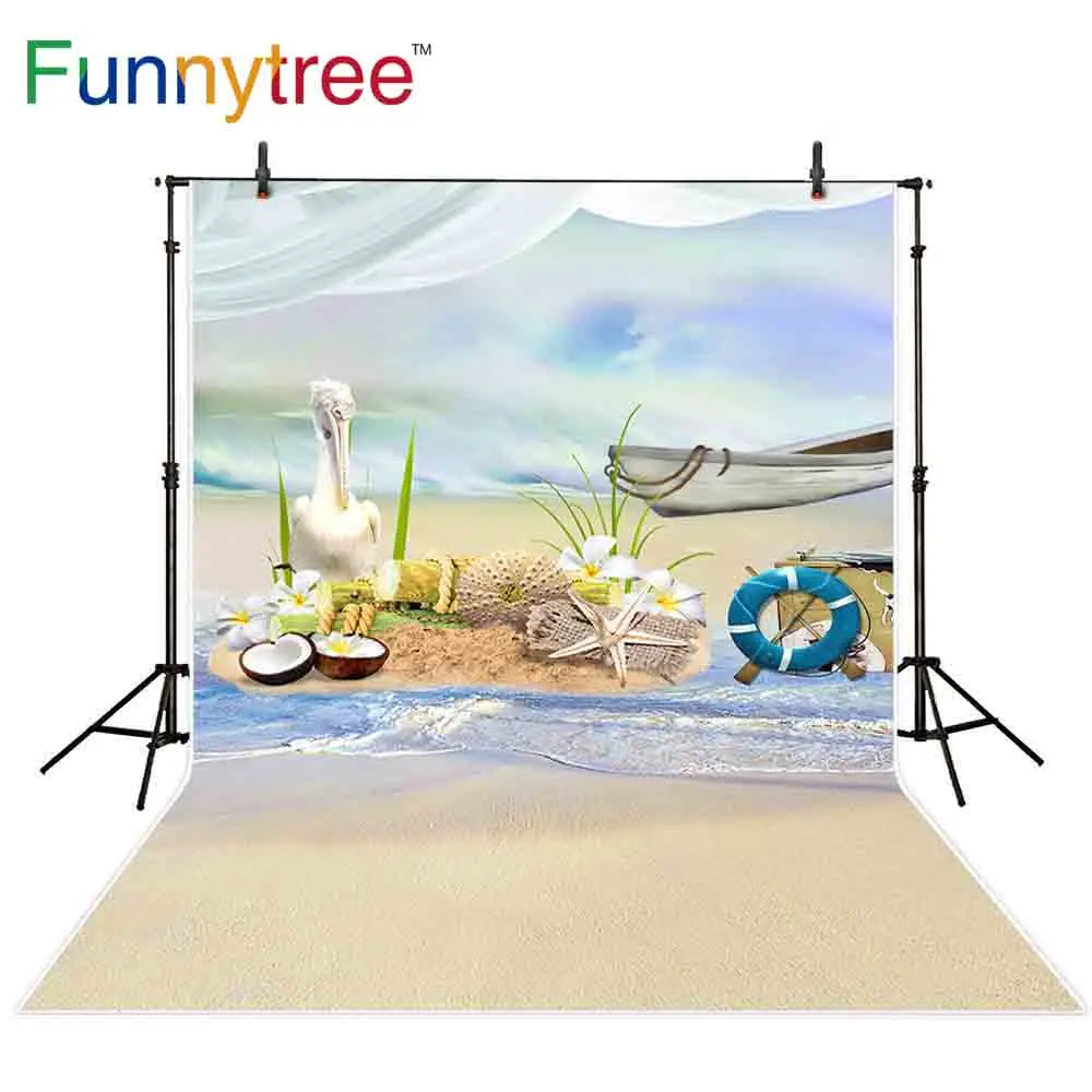 

Funnytree photophone backgrounds summer sea boat beach paint lifebuoy photocall photo studio shoots photography backdrops vinyl