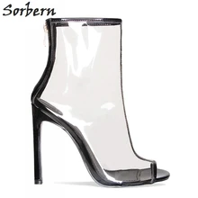 Sorbern Женские короткие сапоги прозрачный, ПВХ Китай женская обувь дешевые белые каблуки Пластик ботильоны на высоком каблуке, ботинки на выход на высоких каблуках