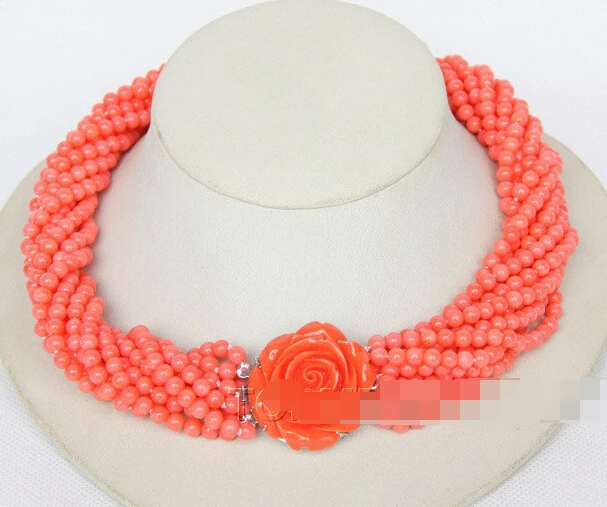 

FREE SHIPPING>@@> N2433 Nobler! 18" 10strands round pink coral necklace