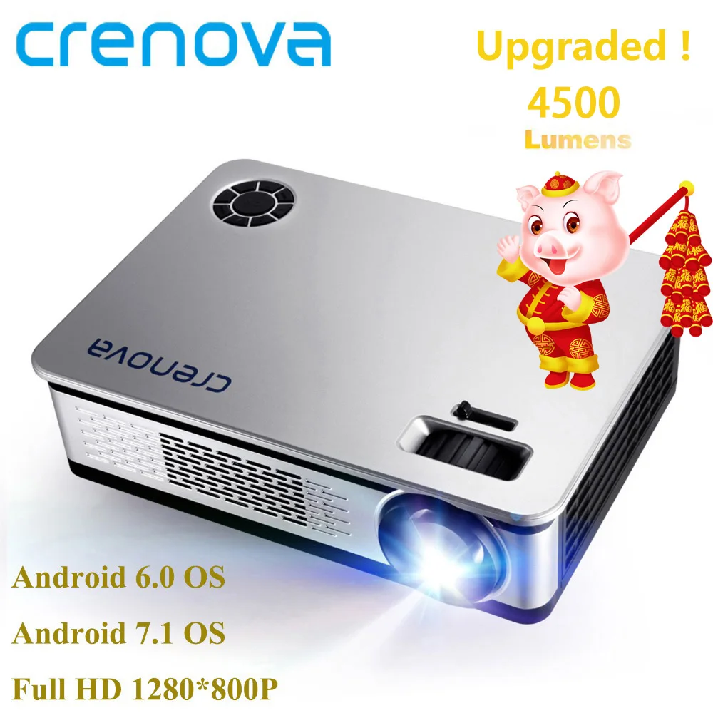 CRENOVA 2019 Newest Upgraded Android Projector 4500 Lumens Android 6.1 OS With WIFI Bluetooth Home Theater Movie Video Projector