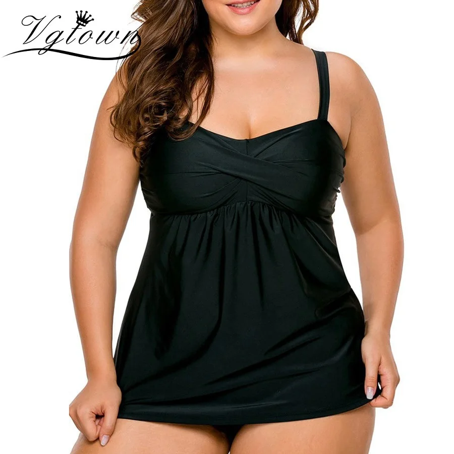 

VGTOWN Women Swimwear Tankini Large Plus size Swimsuit Female Bathing Suit Split Two Piece Bikini Set Beach Sport Black