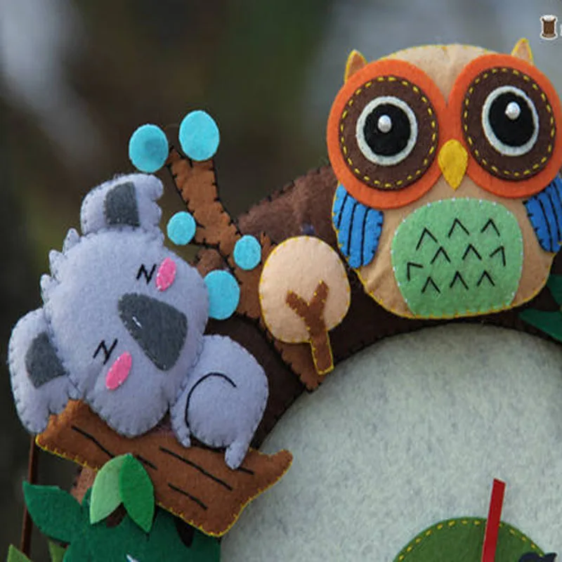 So Cute DIY Felt Package Forest Animals Real Clock DIY sewing Felt Learning Tool Home Party Decoration Birthday Gift Present