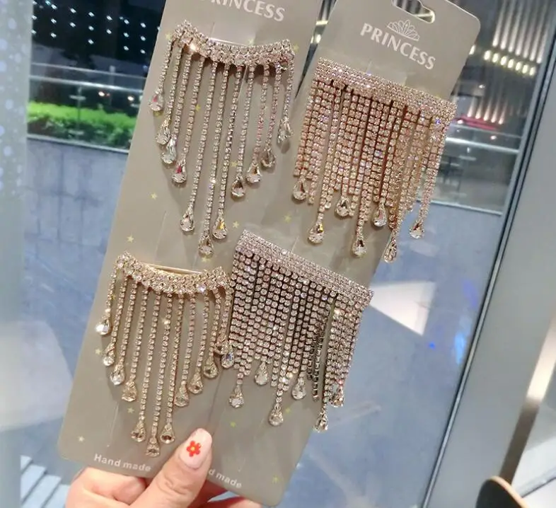 

Tassel duckbill clip multi-purpose brooch ins bangs clip shiny rhinestone women accessories