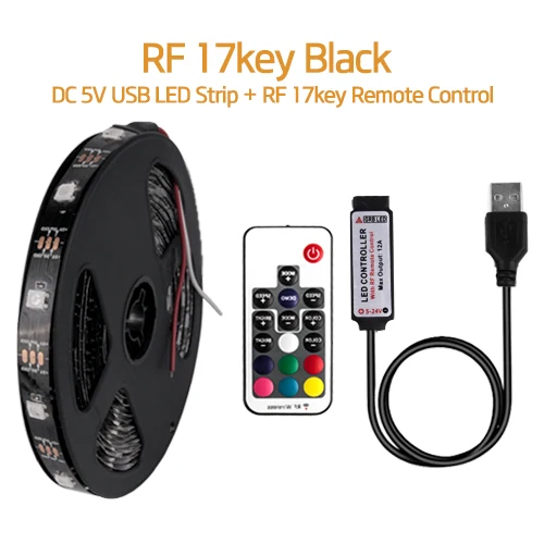 USB Светодиодная лента DC5V 5050 RGB мини 3Key 17Key RF ИК-пульт 50 см 1 м 2 м 3 м Гибкий Светильник ТВ фоновый светильник ing лента IP65 - Испускаемый цвет: 24Key IR remoteBlack