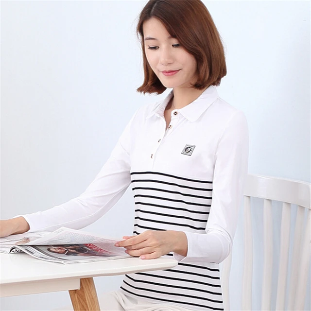 High Quality Plus Size Stripe Polo Shirt Women Brand Long Sleeve Casual Polo Shirts Women Tops polo Warm Slim polo shirt 1