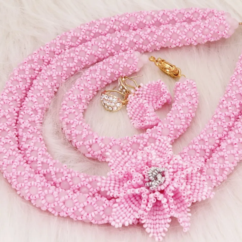 4UJewelry комплект ювелирных изделий розовый Африканский воротник-ожерелье с бусинами набор свадьбы 2 слоя нигерийский Свадебный комплект ювел... 4UJewelry комплект ювелирных изделий розовый Африканский воротник-ожерелье с бусинами набор свадьбы 2 слоя нигерийский Свадебный комплект ювел...