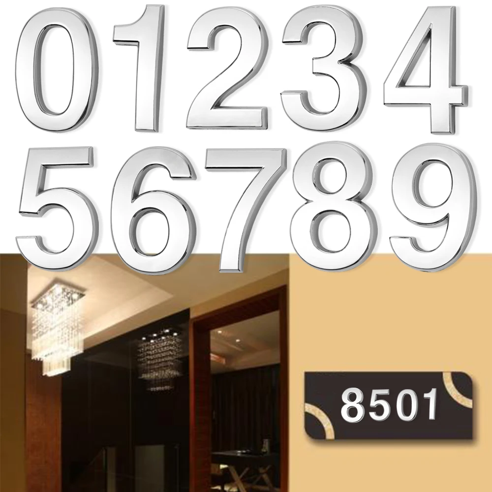

1Pcs Hot 0-9 Plating House Number Digital Signage House Number Hotel Door Address Silver Digital Sticker Board Logo Dropshipping
