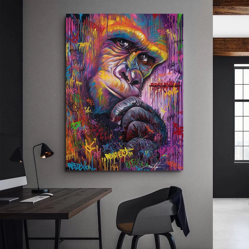 Animal Canvas Painting Monkey Graffiti Art Wall Prints Poster Abstract