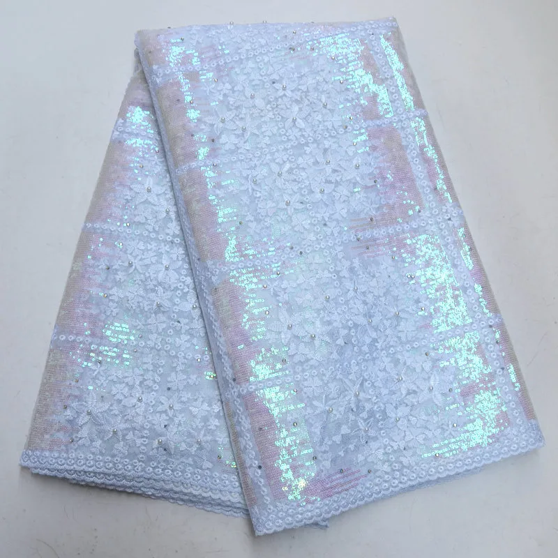 

high quality sequins net lace fabric 2019 Most popular White Tulle lace Fabric with Sequins for wedding dress RG139