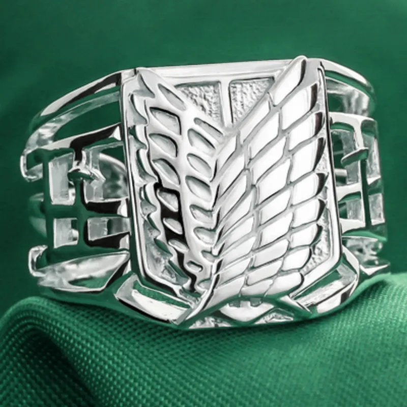 

Anime Attack on Titan Cosplay Props Scout Regiment Scout Legion Survey Corps Eren Jager Exquisite 925 Sterling Silver Ring High